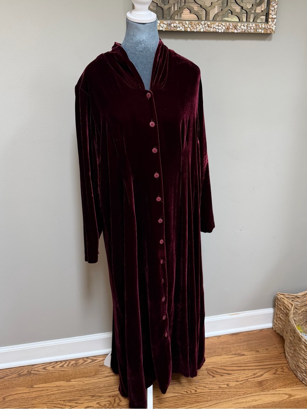 Vintage April too! Cornell velvet silk blend long sleeve maxi dress Burgundy OS